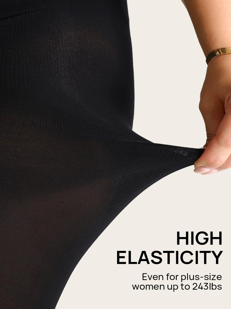 MANZI Women's Control Top Plus Size Tights for Women High Waist Opaque Pantyhose 2 Pairs Black XXX-Large - Image 4